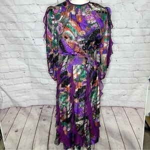 Susan Freis vintage multicolor ruffle tier abstract dress